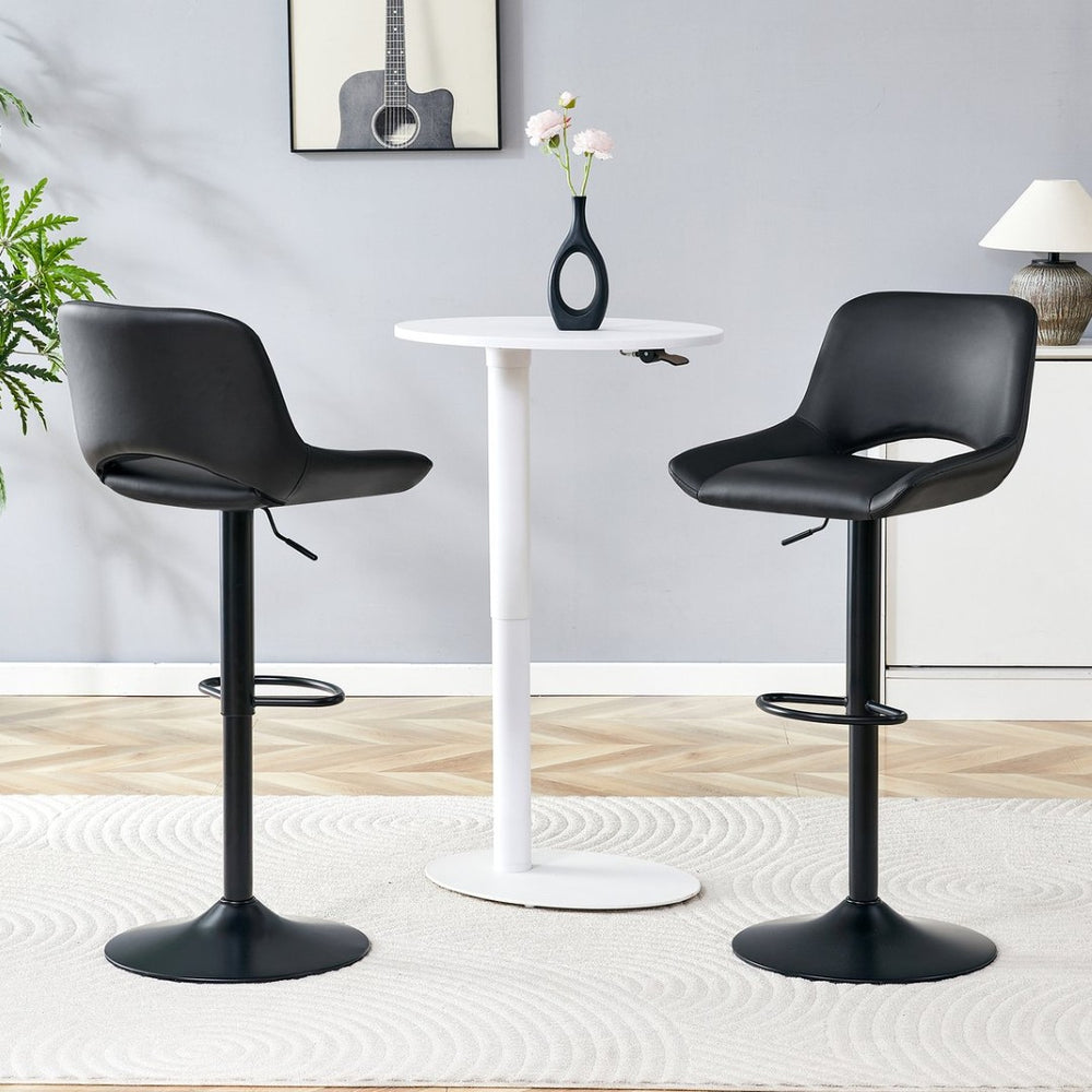 English Elm Set of 2 Pu Leather Barstools with Gold Footrest Curved Back for Kitchen Island Black W1151P383775