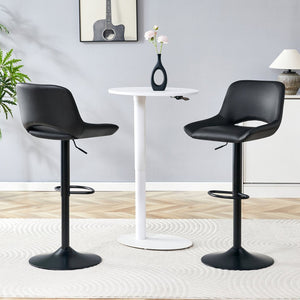 English Elm Set of 2 Pu Leather Barstools with Gold Footrest Curved Back for Kitchen Island Black W1151P383775