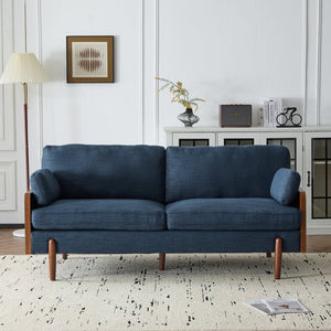 English Elm Mid-century Modern Compact Sofa with Plush Cushions and Rounded Wood Legs for Living Rooms Navy N771P205110U