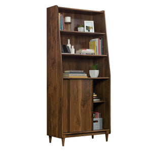 English Elm Wide Bookcase Brown Finish — 72" Engineered Wood Storage with Sliding Doors, 2 Fixed + 1 Adjustable Shelf, Durable Design B356P402663