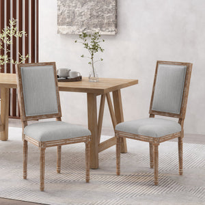 English Elm Christopher Knight Home® - DINING Chair Set of 2 French Country Upholstered Dining Chairs with Fluted Legs and Weathered Finish LIGHT GREY 71237.00LGRYNTL