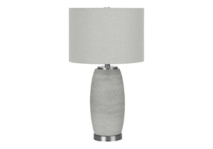English Elm Lighting, Textured Ceramic 25" Table Lamp with Linen Drum Shade, Polished Silver Accents & 3-Way Switch Grey 15 L x 15 W x 18 H B2710P220127