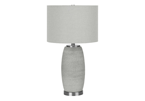 English Elm Lighting, Textured Ceramic 25" Table Lamp with Linen Drum Shade, Polished Silver Accents & 3-Way Switch Grey 15 L x 15 W x 18 H B2710P220127
