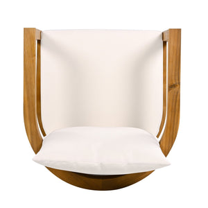 English Elm Christopher Knight Home® - Abaco Teak+ Beige 7PC Acacia Wood Patio Dining Set with 6 Cushioned Chairs & Slatted Curved Table ABACO7PCDSETT