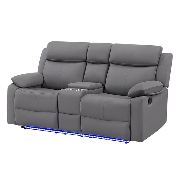 English Elm Blanche Reclining Loveseat with Led Backrest Lighting Console and Pillow Top Arms B201P412052