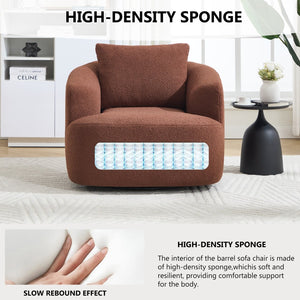 English Elm 360° Swivel Barrel Chair Teddy Fleece Upholstery with Pillow for Bedroom Reading Nook Brown W1803P362981
