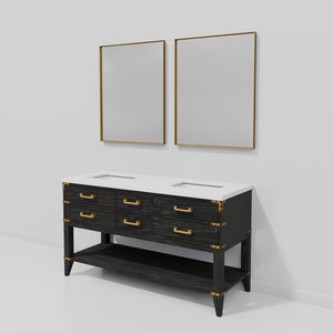 English Elm Black Oak Double Bath Vanity With White Quartz Top, Soft-Close Drawers & Matching Mirrors, 60"W B2731S02162