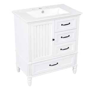 English Elm Christopher Knight Home® - 30" Bathroom Vanity with Ceramic Sink, Acacia & MDF Cabinet, Soft-Close Door & Drawers White N759P346895K