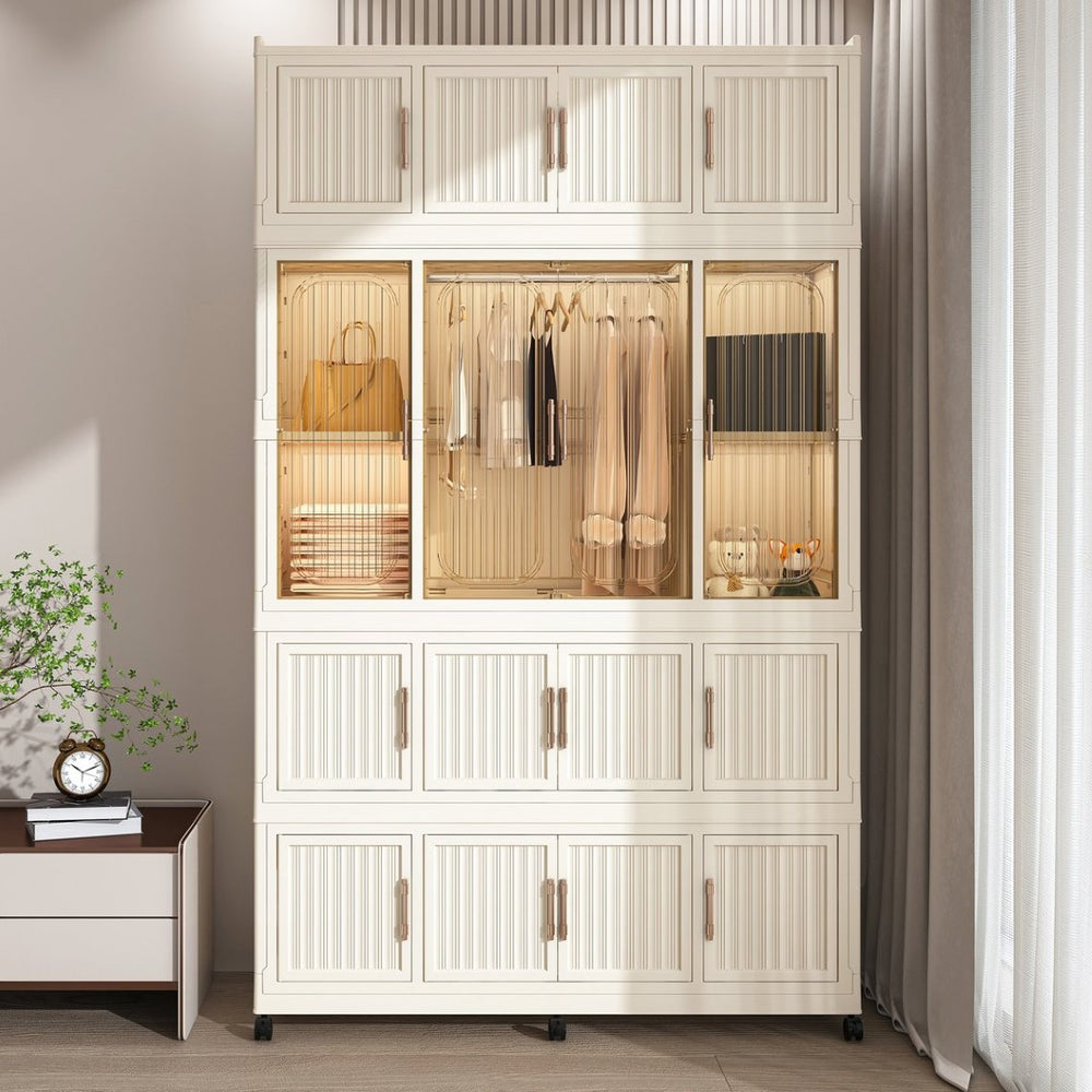 English Elm Portable Modular Wardrobe Closet With Magnetic Doors, 17 Cubes & Hanging Rod - Ideal For Kids & Dorms! W2699P327122-GIGA