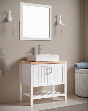 English Elm 32" Bathroom Vanity With Sink, Modern Solid Wood Cabinet For Small Spaces, Stylish Open Shelf Design W3151S00013
