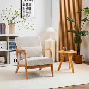 English Elm Mid-Century Upholstered Accent Chair with Pillow, Ergonomic Solid Wood Frame for Living Room W2989P241862