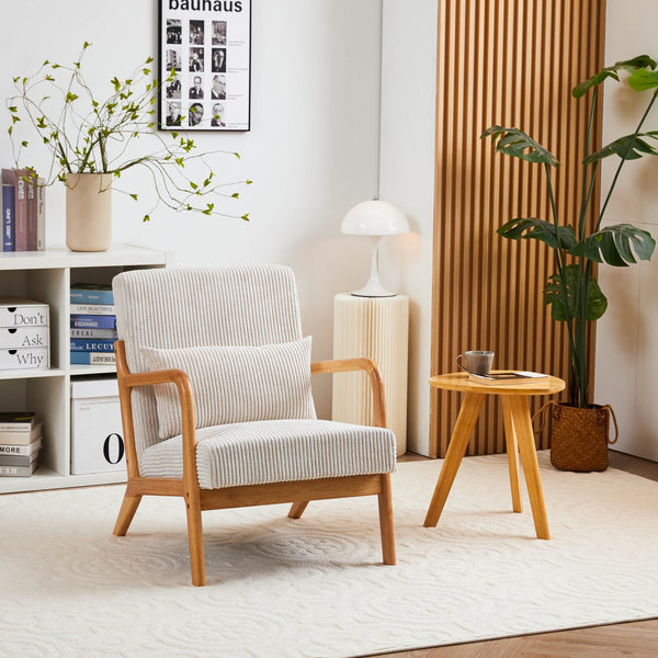English Elm Mid-Century Upholstered Accent Chair with Pillow, Ergonomic Solid Wood Frame for Living Room W2989P241862
