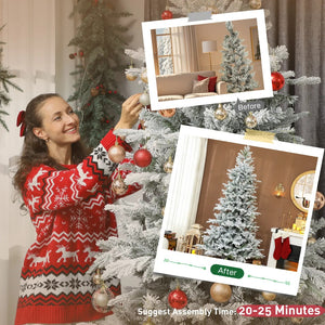 English Elm 7.5ft Snow Flocked Pine Artificial Tree with 500 Dual Mode Led Lights and Remote T3971P400626