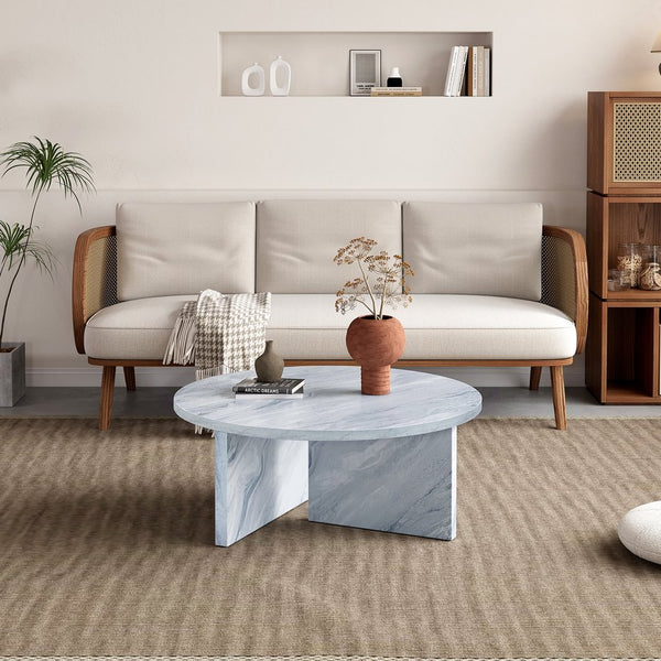 English Elm A White Round MDF Coffee Table with Nordic Minimalism, 31.5" Diameter, Durable Scratch-Resistant Surface W3226P278924