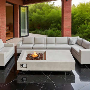 English Elm 60" 60" Propane Fire Pit Table 50000 BTU ETL Certified Stainless Burner Lava Rocks Rain Cover Included W85367025