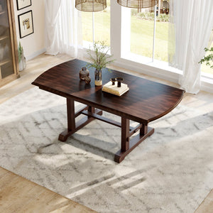 English Elm 60"-78" Extendable Dining Table with Removable Leaf, Solid Wood Farmhouse Kitchen Table for 4-8 Guests, Durable Finish and Easy Care Guidance Cherry N752P271802C