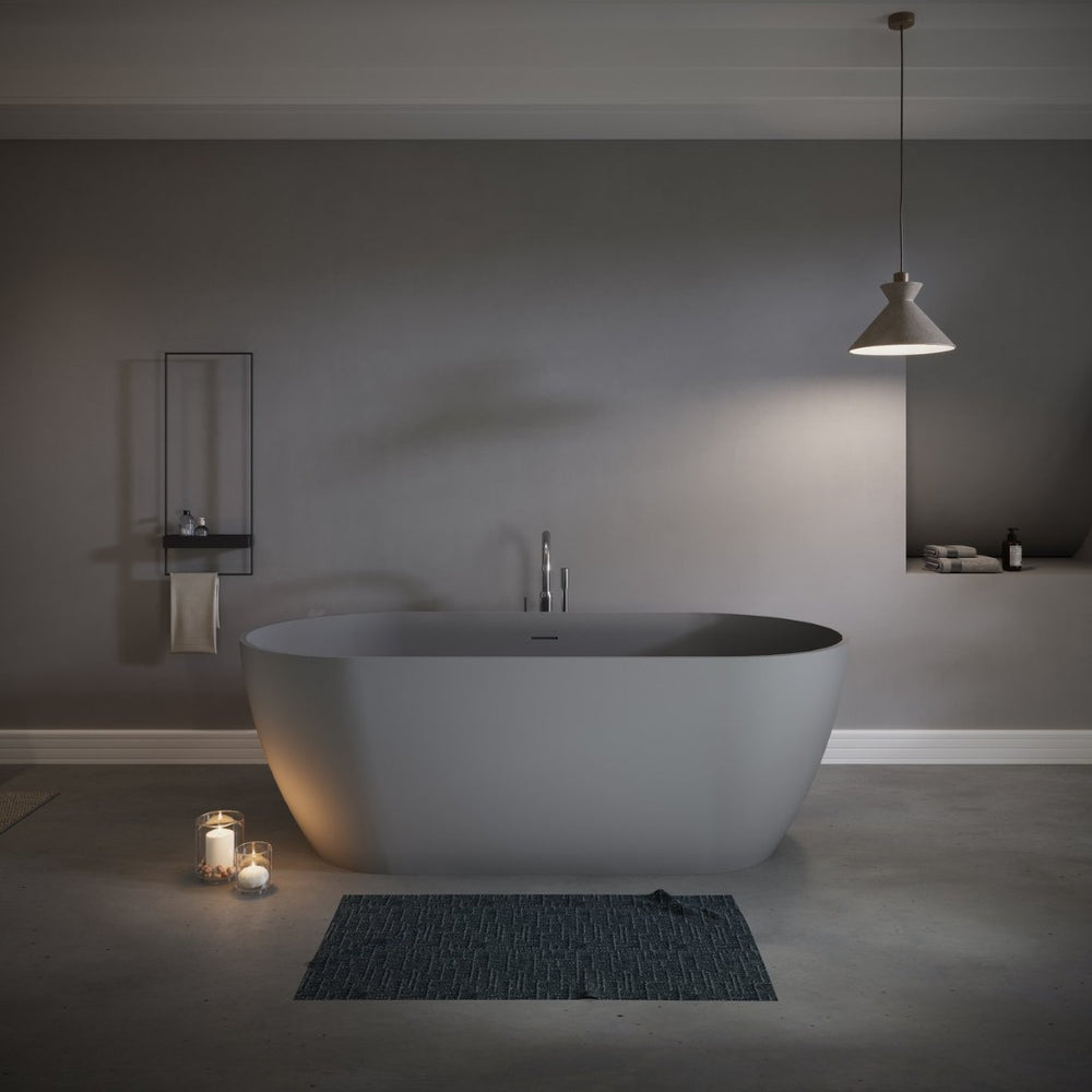 English Elm 63" Stone Resin Freestanding Soaking Tub Matte Sculpted Surface for Spa Bathroom W1920P410083