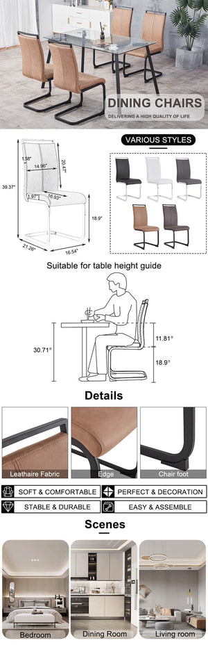 English Elm Dining Tech Cloth High Back Chairs Set of 2 — Ergonomic Curved Upholstered Seats, C‑Shape Black Legs, Brown W1151P367176