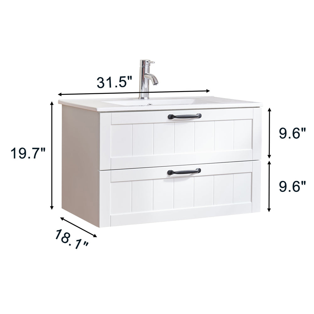 English Elm 31.5" Wall-Mounted Bathroom Vanity with Sink Combo, Large Soft-Close Drawers, Modern Decor Lines White W3151S00010