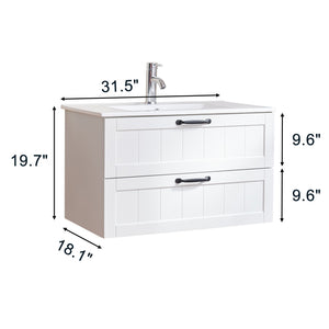English Elm 31.5" Wall-Mounted Bathroom Vanity with Sink Combo, Large Soft-Close Drawers, Modern Decor Lines White W3151S00010