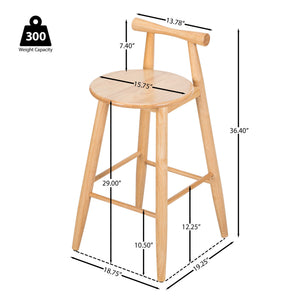 English Elm Christopher Knight Home® - Grove Rubberwood Barstools Set of 2 — Natural Finish, Ergonomic Round Seat, Sturdy Cross-Bar Backrest N775P336231N