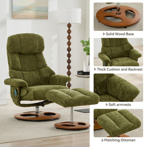 English Elm 069dr-ergonomic Swivel Recliner with Massage Heating Chenille Wingback Lounge Chair Green W527S00011