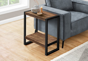 English Elm Accent 2-Tier Side Table with Reclaimed Brown Laminate Top and Black Metal Legs — Industrial Nightstand B2710P221331
