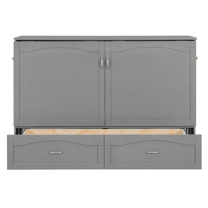English Elm Queen Murphy Wall Bed with Drawers Usb Charging Ports Pulley Lift Mdf Cabinet Gray LP100671AAE-1