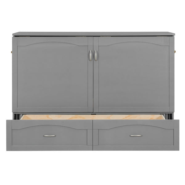 English Elm Queen Murphy Wall Bed with Drawers Usb Charging Ports Pulley Lift Mdf Cabinet Gray LP100671AAE-1