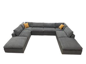 English Elm Coffee Bean Textured Upholstery Modular Sectional Low Profile Sofa with Toss Pillows Light Gray B2748S00071