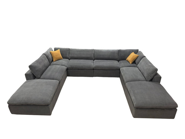 English Elm Coffee Bean Textured Upholstery Modular Sectional Low Profile Sofa with Toss Pillows Light Gray B2748S00071