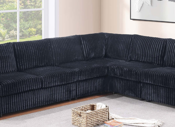 English Elm Black Corduroy L-shaped Sectional Sofa Modular 4 Piece Living Room Seating Set Black B011S02219