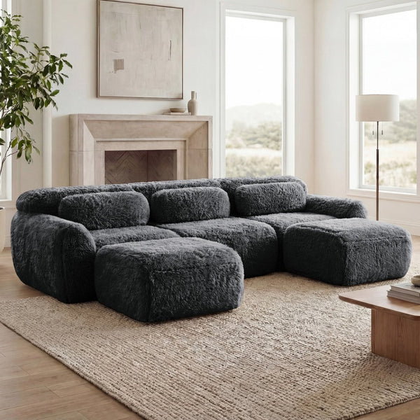 English Elm U-shaped Modular Sectional Sofa Plush Cloud Foam Boneless Build for Home Theater Lounging Dark Grey W714S01551
