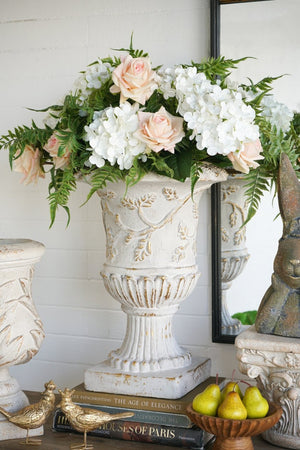 English Elm 14x14x20.3" Classical Magnesium Urn Planter Ornate Carved Relief Antique White Finish W2078P494882