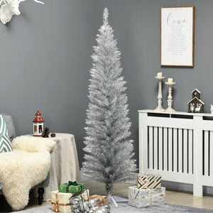 English Elm Homcom 6' Slim Silver Pencil Christmas Tree With 390 Realistic Branch Tips - Perfect For Small Spaces! W2225P229802
