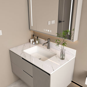 English Elm 37 Inch Marble Vanity Top - Elegant Bianco Carrara With Undermount Sink & 4" Backsplash For Style W2700P194074