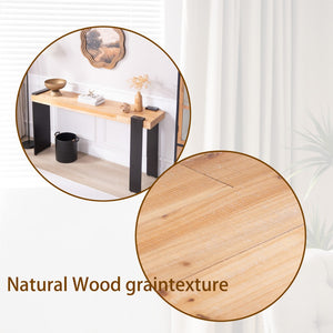 English Elm Rustic Industrial Console Table Weathered Steel Legs Engineered Wood Entryway Accent W2729P414724