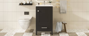 English Elm 20-Inch Compact Bathroom Vanity with Ceramic Sink, Soft-Close Storage, Divider Drawer & Easy Plumbing Access Black N729P334847B