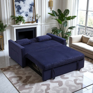 English Elm Futon 3-in-1 Corduroy Sofa Bed with Adjustable Backrest, Pull-Out Sleeper and Storage Pocket Blue W3138P281699