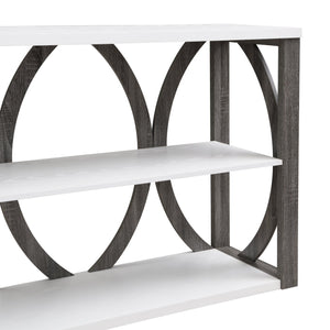 English Elm 3-Tier Industrial Console Table with Circular Frame Design, 70.87" Long Narrow Entry Shelf for Hallway White+gray W2317P230074