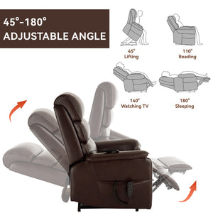 English Elm Dual Motor Power Lift Recliner with Massage Heat and 180 Degree Brown Lounge Chair Brown W1803S00063