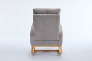 English Elm 015B-Teddy Rocking Chair with Plush Teddy Fabric, Ergonomic High Back, Adjustable Footstool, Pocket Light Gray W527P360696