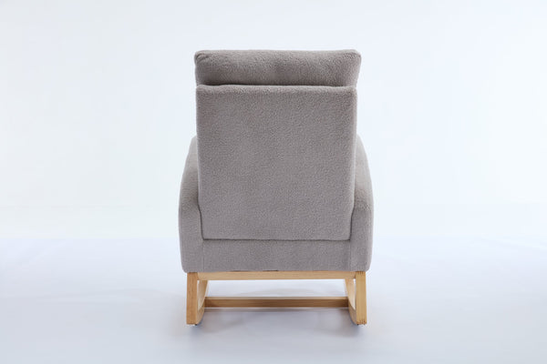 English Elm 015B-Teddy Rocking Chair with Plush Teddy Fabric, Ergonomic High Back, Adjustable Footstool, Pocket Light Gray W527P360696