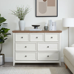 English Elm Modern 7 Drawers Cabinet with Smooth Glide Drawers, Metal Handles & Unique Feet—Slim Farmhouse Storage Tall Chest W2275P233489