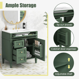 English Elm 30'' Modern Bathroom Vanity With Ceramic Sink, Ample Storage & Soft-Close Drawers For Elegance N710P206904F