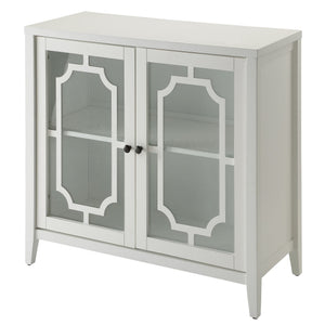 English Elm White Glass Door Console Table with Fretwork Design, Tapered Legs, Dust-Free Display & Storage (95) B062P185652