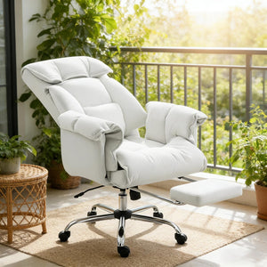 English Elm Reclining High Back Desk Chair with Flannel Cushioning and Extendable Footrest T3971P440170