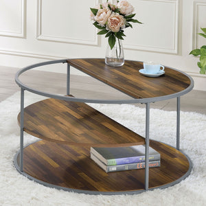 English Elm Industrial Orrin Coffee Table 35.4" Dia x 18" H — Industrial Half-Shelf Design, Gray Walnut Veneer, Powder-Coated Frame, Modern Display-Friendly Style B2741P359589