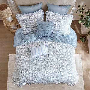 English Elm 5-piece King Comforter Set Soft Microfiber Printed Bedding with Coordinated Shams and Pillows Blue B035P482939