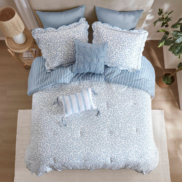 English Elm 5-piece King Comforter Set Soft Microfiber Printed Bedding with Coordinated Shams and Pillows Blue B035P482939